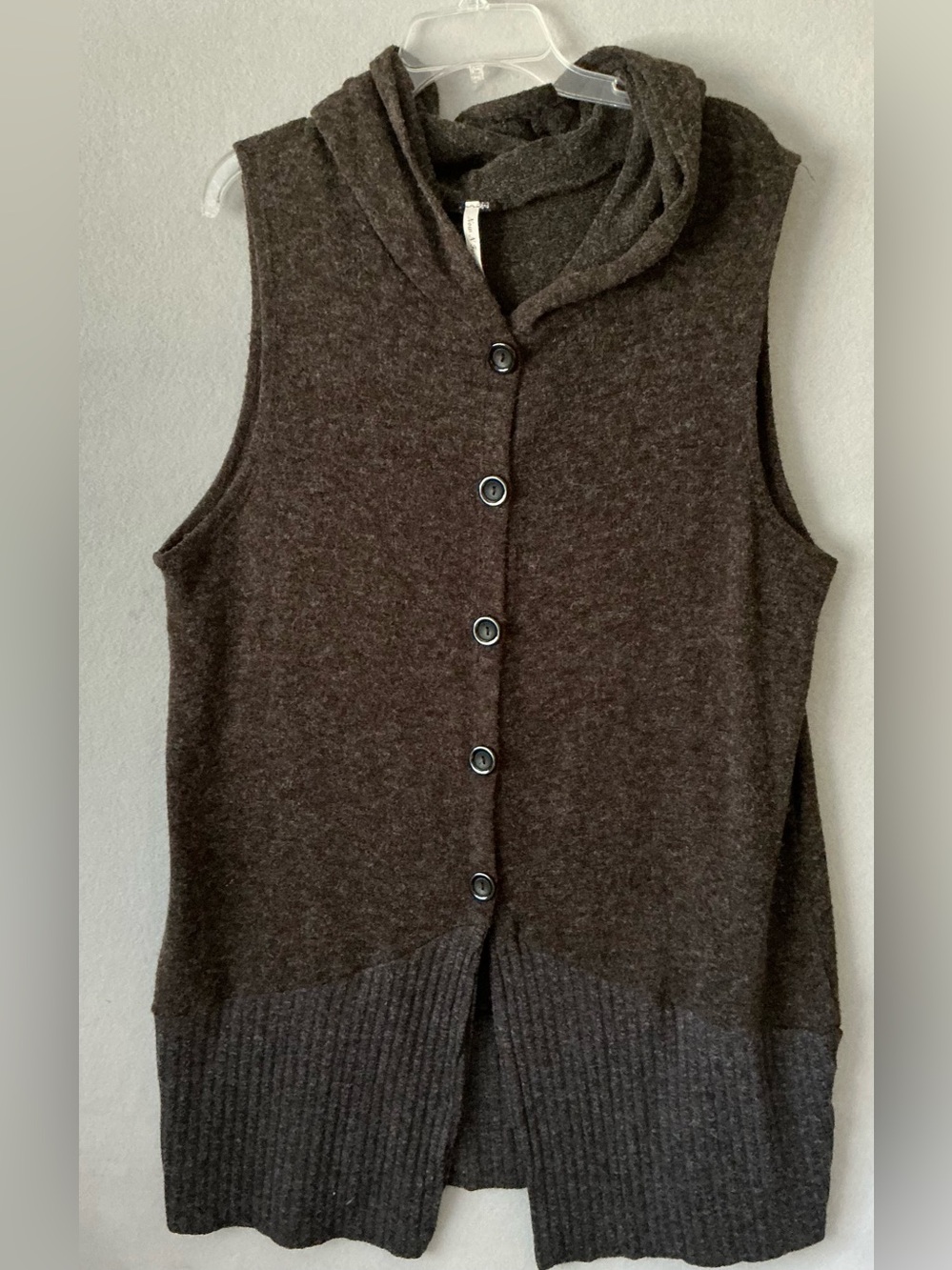 Now N Forever Knit Hoodie Vest Sleeveless Cardigan Dark gray Boho Cottagecore XL